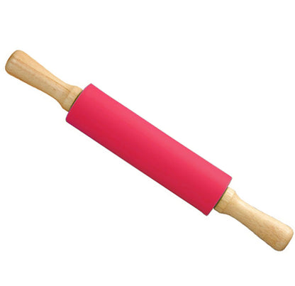 Silicone Rolling Pin, Green 9 Inch Pin with Wooden Rotatable Handle for Dough of Baking Bread, Cookie, Pizza (green, 9 inch)