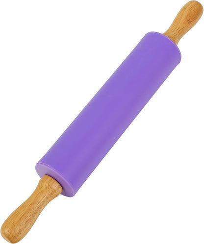 Koogel Rolling Pin for Baking, 12 Inch Non-Stick Silicone Surface, Wooden Handle Rolling Pin for Baking Pies, Pastry, Cookies, Kitchen Essential