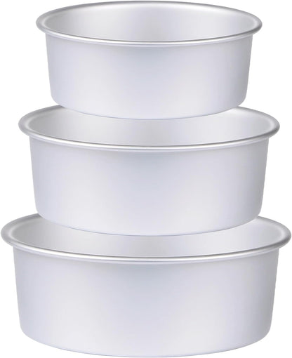 Round Cake Pan Set of 3 (6 x 3 inch/8 x 3 inch/10 x 3 inch), Aluminum Baking Pans for Layer Cakes, Heavy Duty Non-Stick, Evenly Baking Tools for Home Kitchen, Birthday Wedding Anniversary