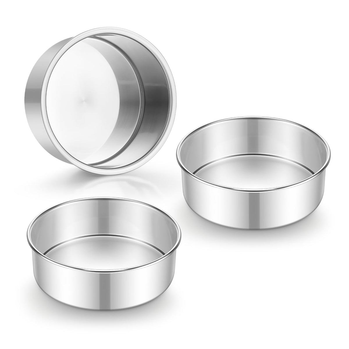 E-far 4 Inch Small Cake Pan Set of 3, Stainless Steel Mini Round Smash Cake Baking Pans, Non-Toxic & Healthy, Mirror Finish & Dishwasher Safe