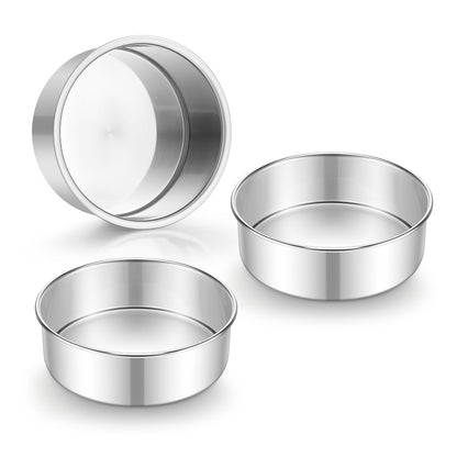 E-far 4 Inch Small Cake Pan Set of 3, Stainless Steel Mini Round Smash Cake Baking Pans, Non-Toxic & Healthy, Mirror Finish & Dishwasher Safe