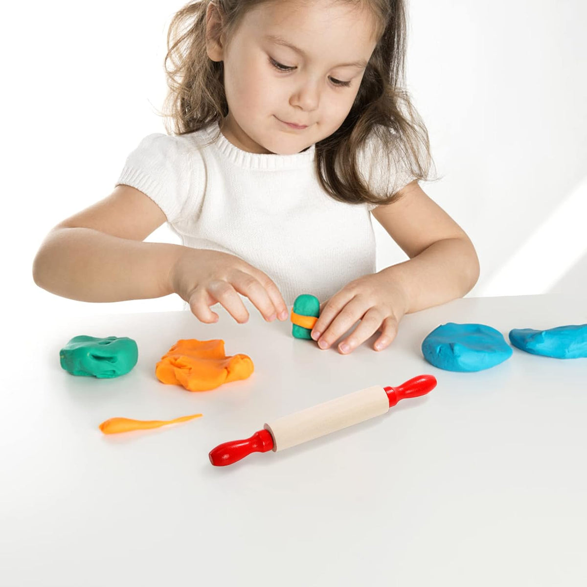 SOUJOY Set of 12 Mini Rolling Pin, 8 Inch Wood Dough Roller for Baking with Red Handle, Small Clay Rolling Pin for Craft Fondant Pastry Pizza Crafting and Imaginative Play