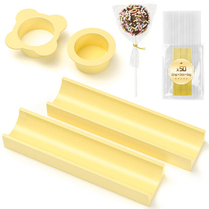 Round Cake Pop Mold Set with 50PCS Sticks Bags Ties,1.75 Inch Cake Pop Cutter and Pusher,Dishwasher Safe Baking Molds for Birthday Wedding Kids Party Desserts-Pink