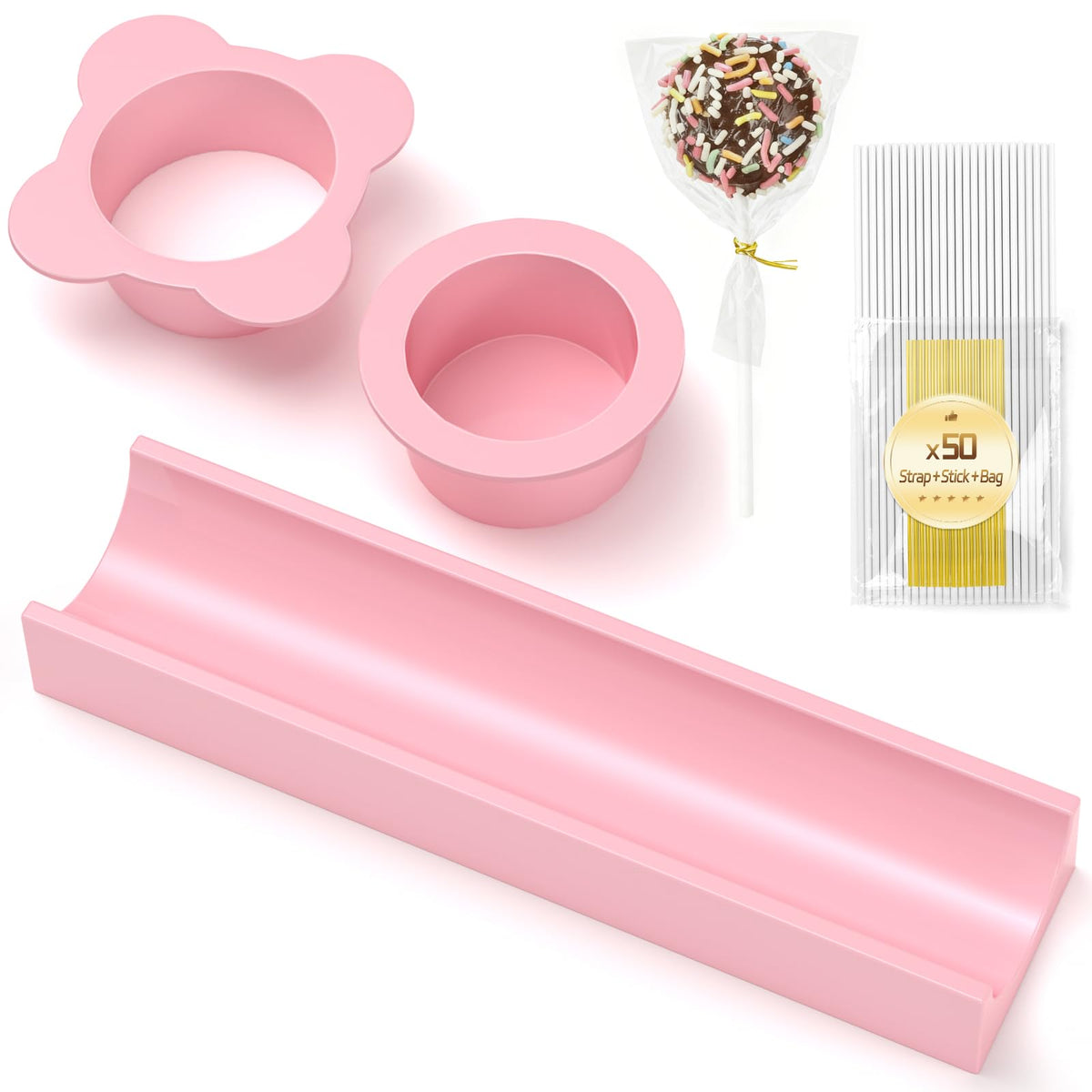 Circle Cake Pop Mold for Baking with 50PCS Cake Pop Sticks Bags Ties,Baking Molds for Birthday Wedding Baby Shower Kids Party Desserts.