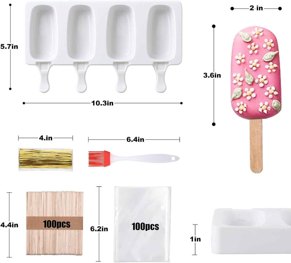 Juome Cake Pop Mold Kit, Large Cakesicle Molds Silicone with Sticks & Bags