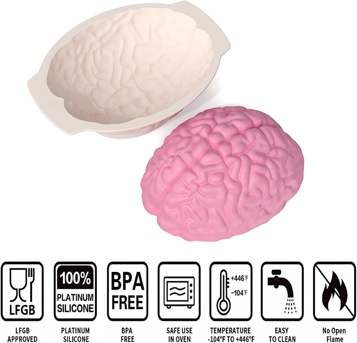 Brain Silicone Mold - Brain Cake Mold with Support Base, 3D Realistic Silicone Human Brain Gelatin Mold 3'' Deep Brain Baking Pan for Candy Breakable Chocolate Jelly or Pudding