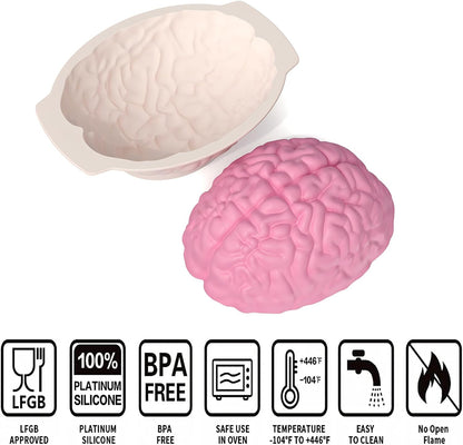 Brain Silicone Mold - Brain Cake Mold with Support Base, 3D Realistic Silicone Human Brain Gelatin Mold 3'' Deep Brain Baking Pan for Candy Breakable Chocolate Jelly or Pudding