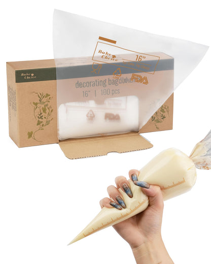 Bake Choice 16 Inch Large Piping Bags, 100 Thickened Disposable Pastry Bags