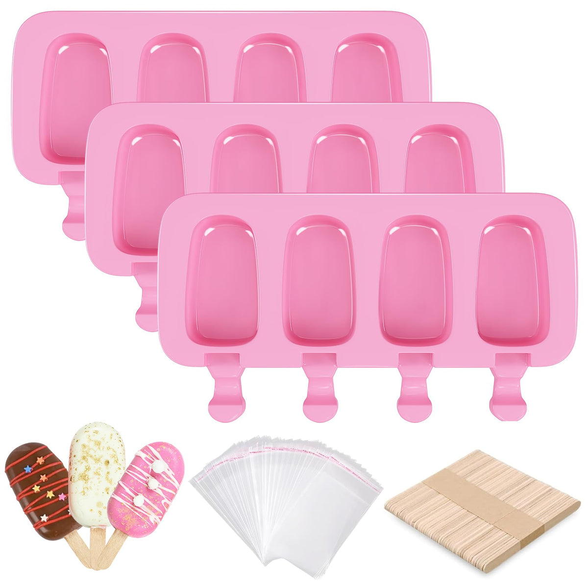 Popsicle Molds Set of 3, 12 Cavities Silicone Cake Pop & Cakesicle Mold