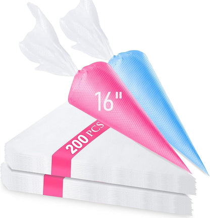 Tamodan Piping Bags and Tips, Cake Piping Bags and Tips Suitable for Beginners Included 100PCS 16 Inch Disposable Piping Bags with 12 Piping Tips Set, 2 Coupler and 1 Reusable Pastry Bags