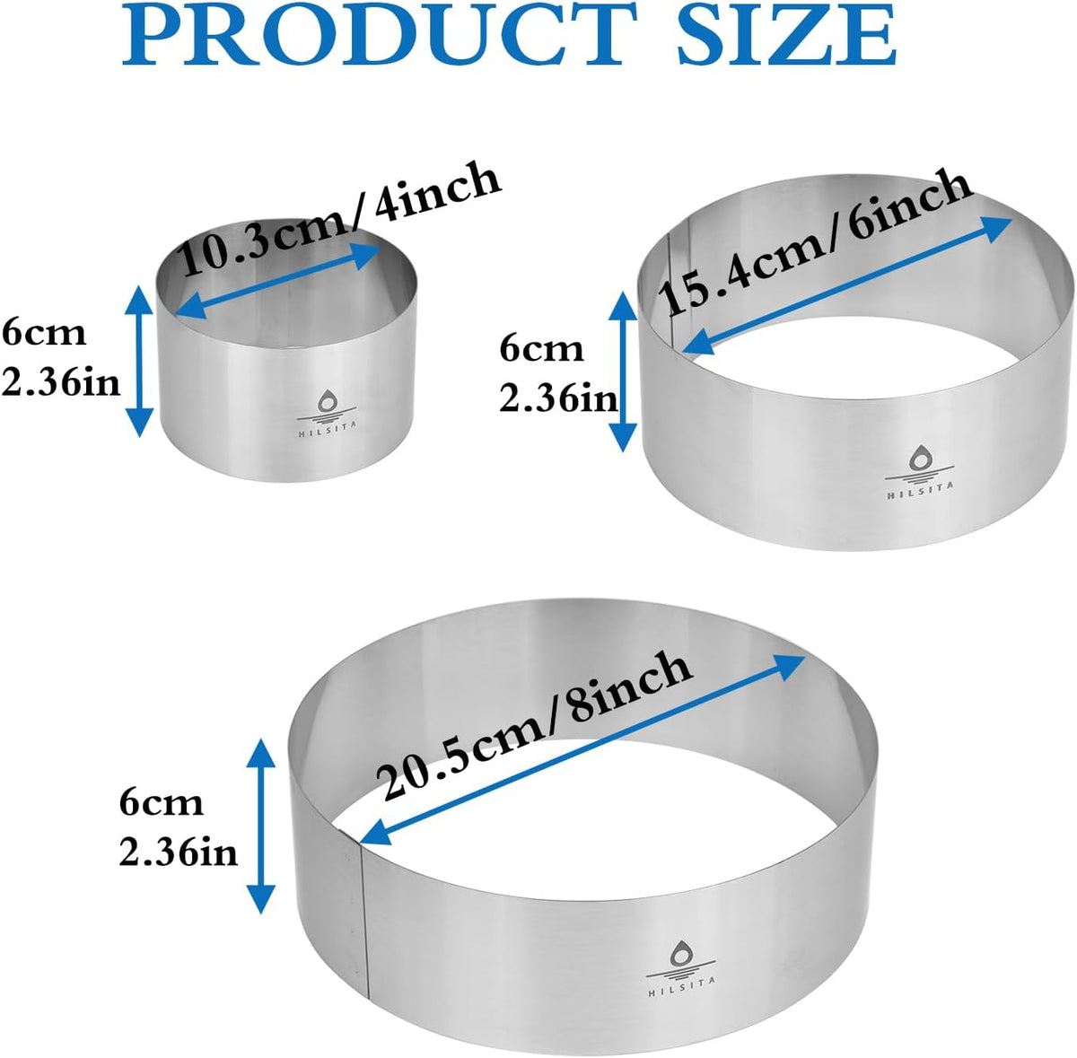 3Pcs Cake Molds for Baking, Stainless Steel Mousse Cake Rings, Mousse Ring Mold Round for Bakeware Tools-4/6/8in (2.36''H)