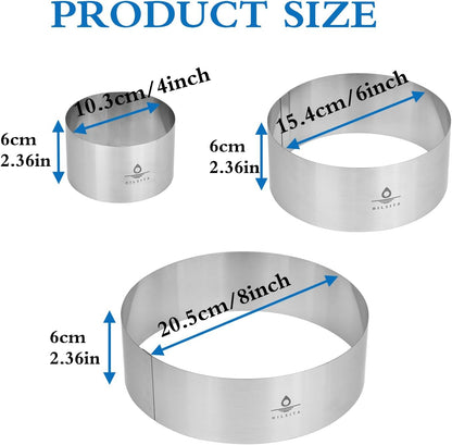 3Pcs Cake Molds for Baking, Stainless Steel Mousse Cake Rings, Mousse Ring Mold Round for Bakeware Tools-4/6/8in (2.36''H)