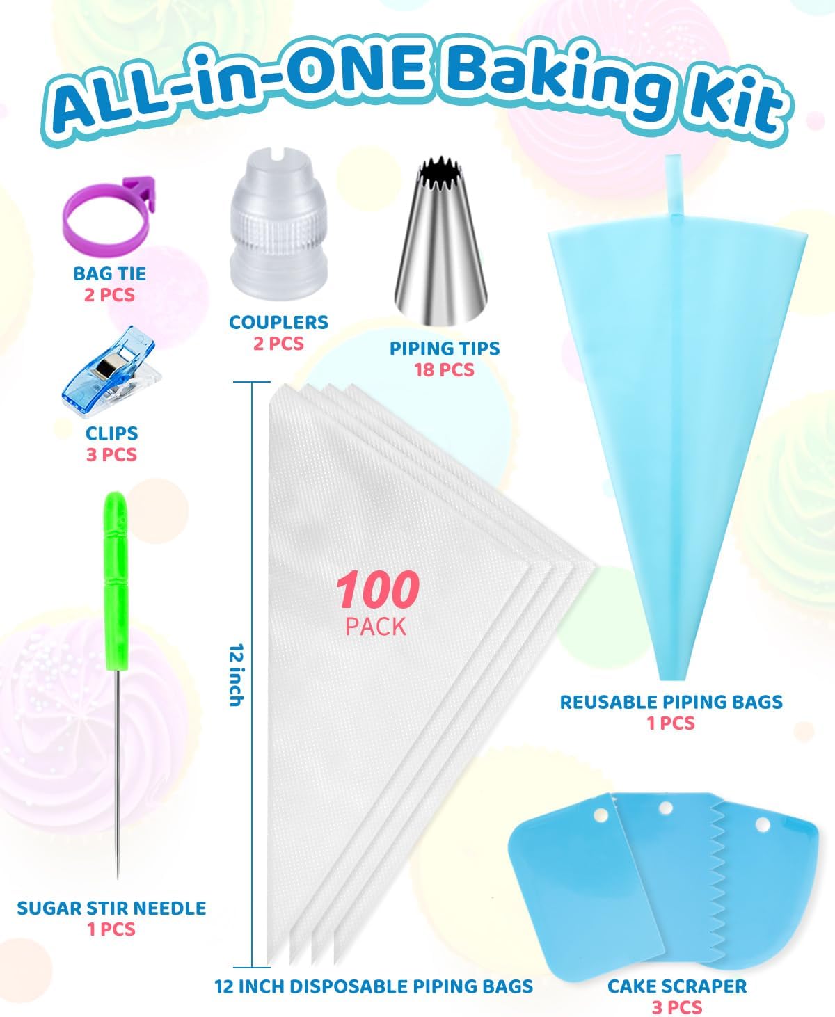 Piping Bags and Tips Set, Cakes Decorating Kit Supplies