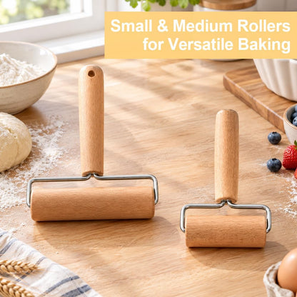 2Pcs Wooden Rolling Pins Set, T Shape Dough Roller for Pizza Cookie Baking