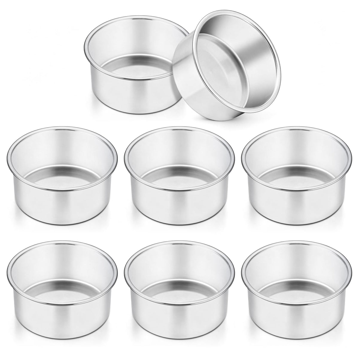 TeamFar 4 Inch Cake Pan, 6 Pcs Stainless Steel Round Baking Cake Pans Set