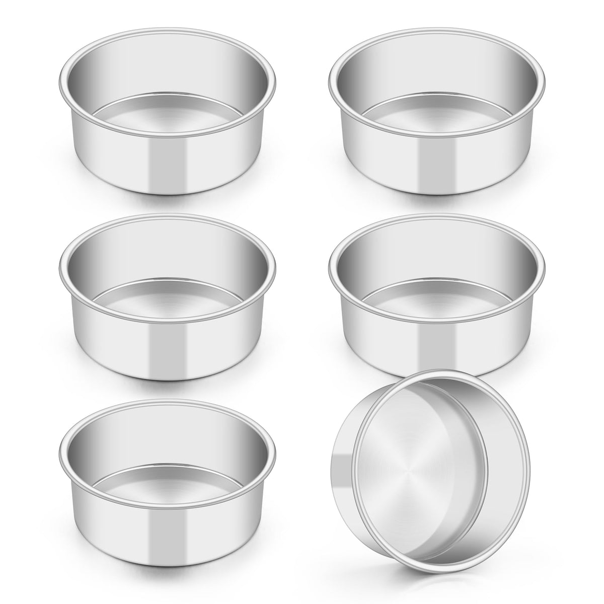 TeamFar 4 Inch Cake Pan, 6 Pcs Stainless Steel Round Baking Cake Pans Set