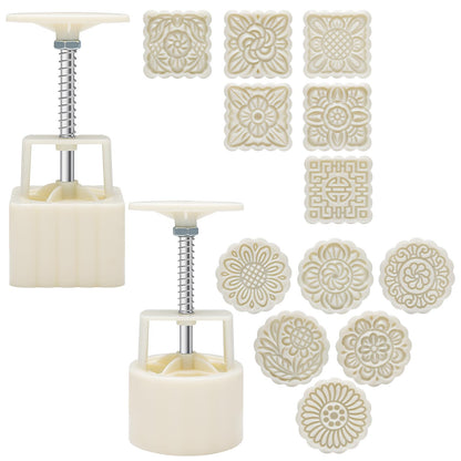Luxiv 50g Mooncake Mold Set, 12 Patterns Round And Square Hand Press Molds
