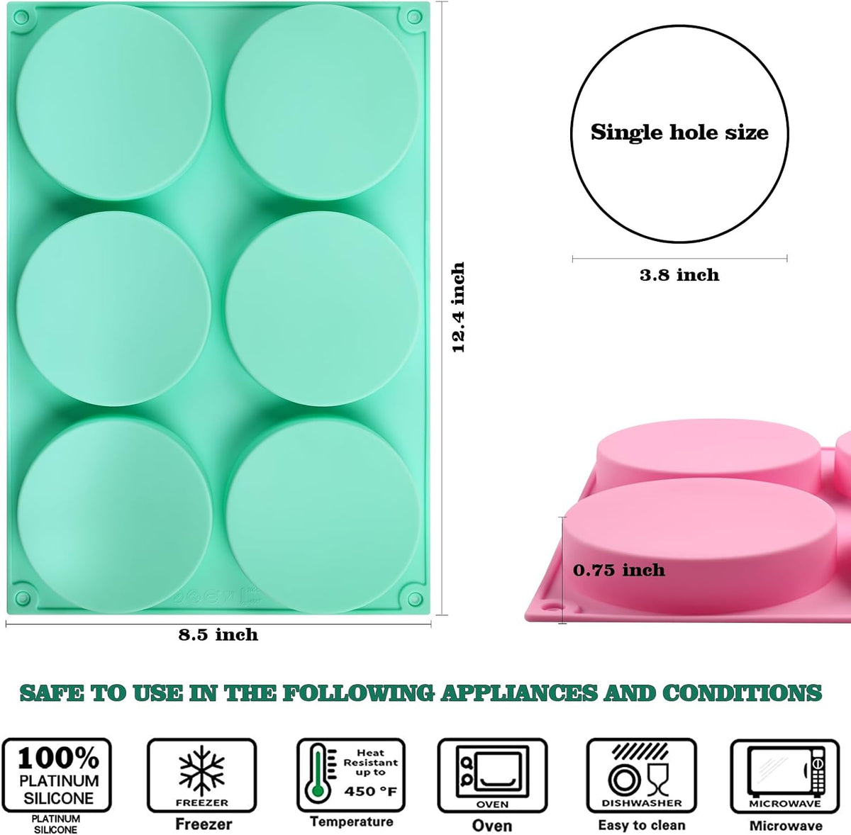 HUAKENER 2 Pcs Silicone Muffin Top Pan for Baking, 4 Inch Round Baking Mold