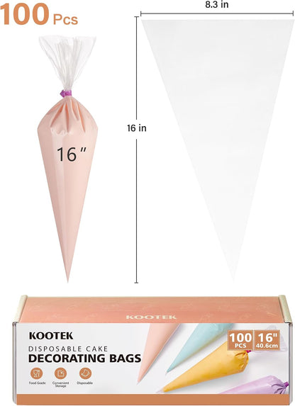 Kootek Piping Bags, Disposable Pastry Icing Bags 16 Inch, 100 Pcs Large