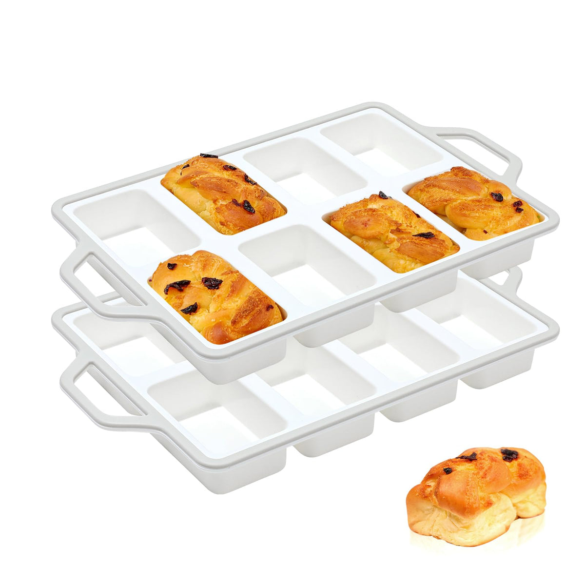 Vinino 2 Pack 8-Cavity Mini Silicone Loaf Pans with Metal-Reinforced Frame