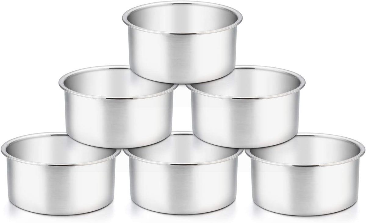 TeamFar 4 Inch Cake Pan, 6 Pcs Stainless Steel Round Baking Cake Pans Set