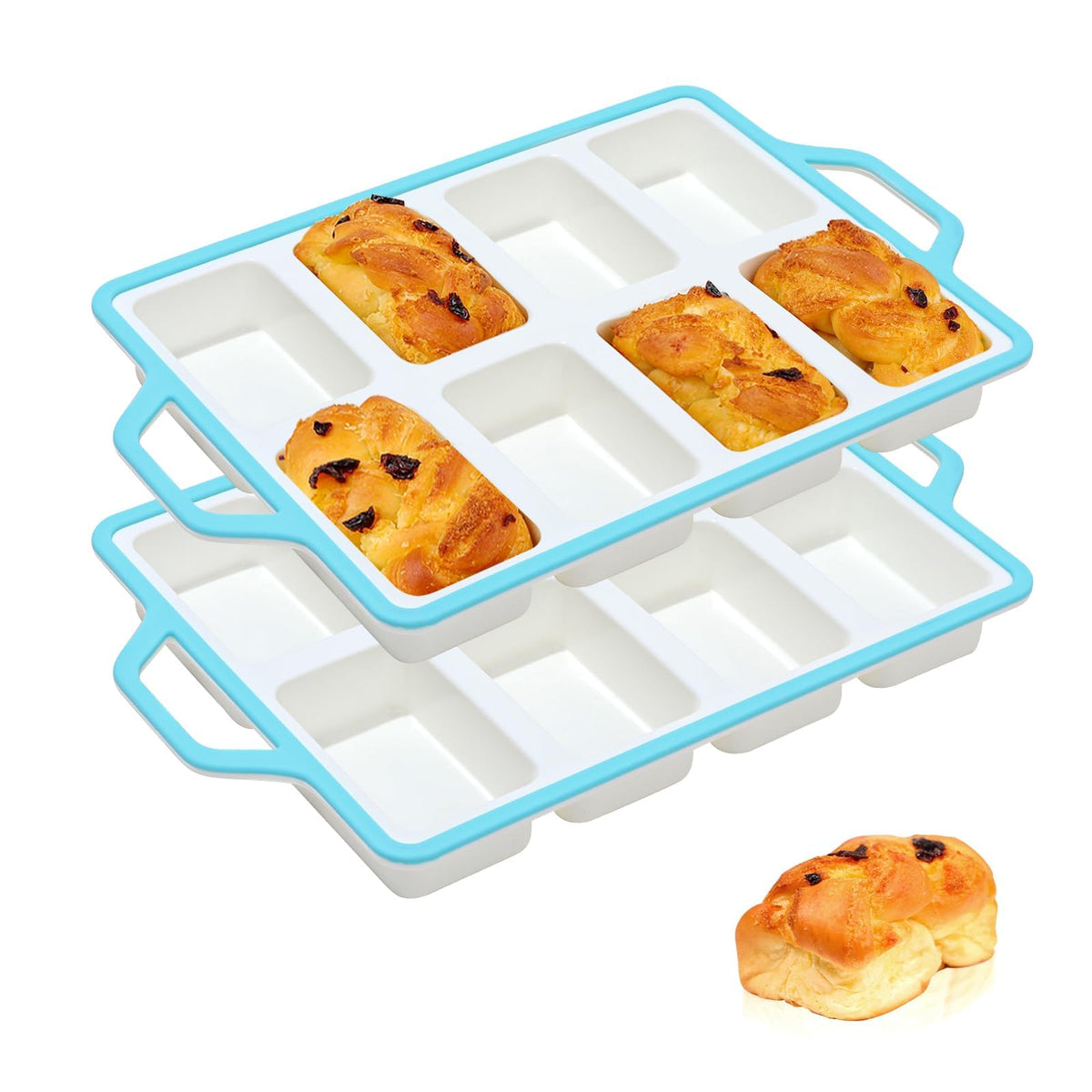 Vinino 2 Pack 8-Cavity Mini Silicone Loaf Pans with Metal-Reinforced Frame