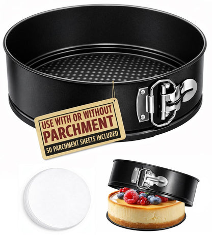10 Inch Springform Pan with 50 Pcs Parchment Paper Cheesecake Baking Mold
