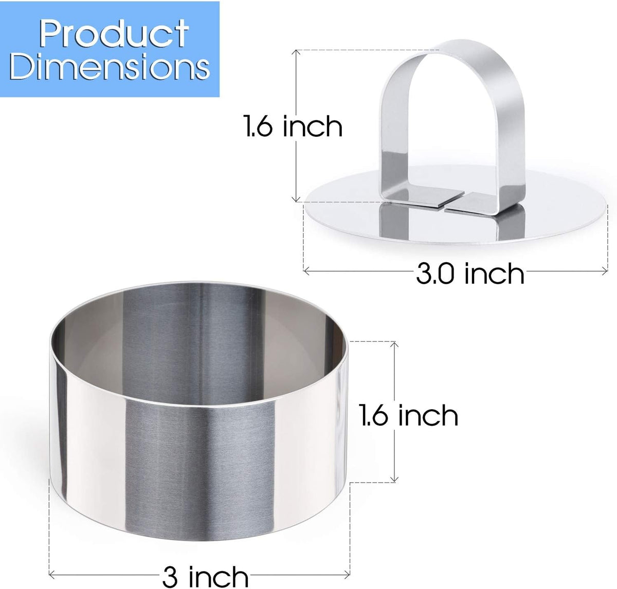 HULISEN 3” Round Cake Ring Mold, Stainless Steel Cooking Crumpet Rings