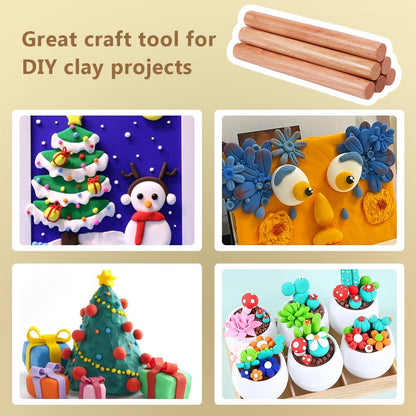 OLYCRAFT 8pcs Wood Rolling Pins 10 inch Clay Rolling Pins 1.1 inch Diameter Classic Wooden Rolling Pins Natural Wood Texture Rollers Wood Clay Roller for Clay Modeling Pottery Tools