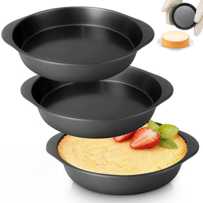 8 Inch Cake Pan - 3PCS Carbon Steel Round Cake Pans with 100 Pieces Parchment Paper, Non-stick & Easy Demolding, Non-toxic & Healthy