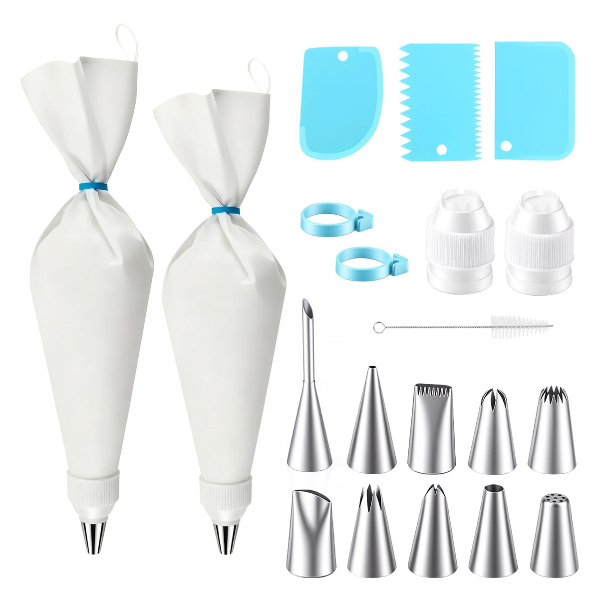 20PCS Reusable Piping Bags and Tips Set, 2 Pack 16 Inch Cotton Pastry Bags
