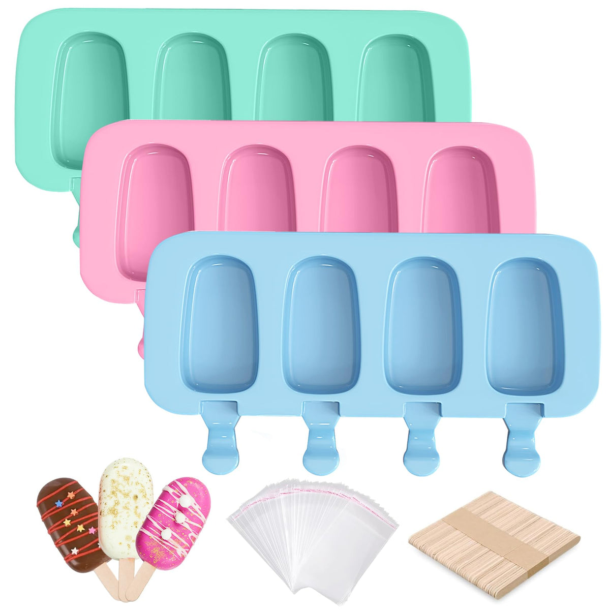 Popsicle Molds Set of 3, 12 Cavities Silicone Cake Pop & Cakesicle Mold