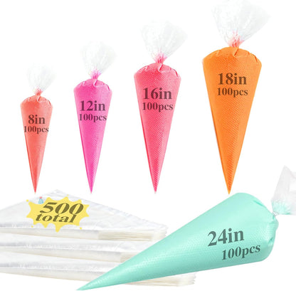 5 Sizes Disposable Piping Bags, 500 PCS Icing Bags
