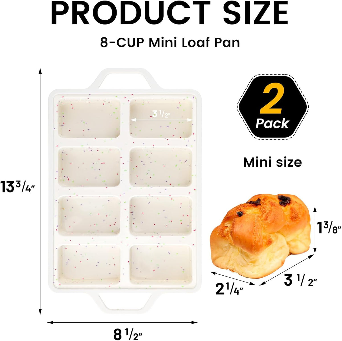 Vinino 2 Pack 8-Cavity Mini Silicone Loaf Pans with Metal-Reinforced Frame
