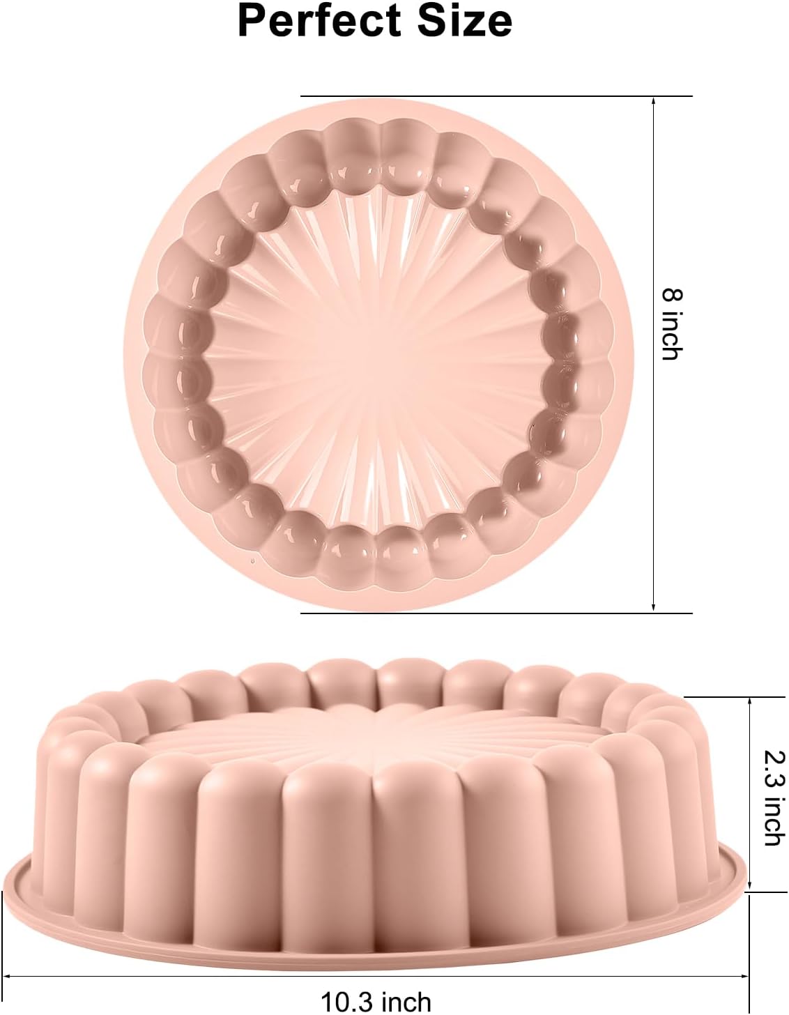 10 Inch Silicone Cake With 8 Inch Pan Set (2 Pack) - Nonstick Baking Mold for Pound Cake, Jello, Bread & Brownies, Dishwasher Safe