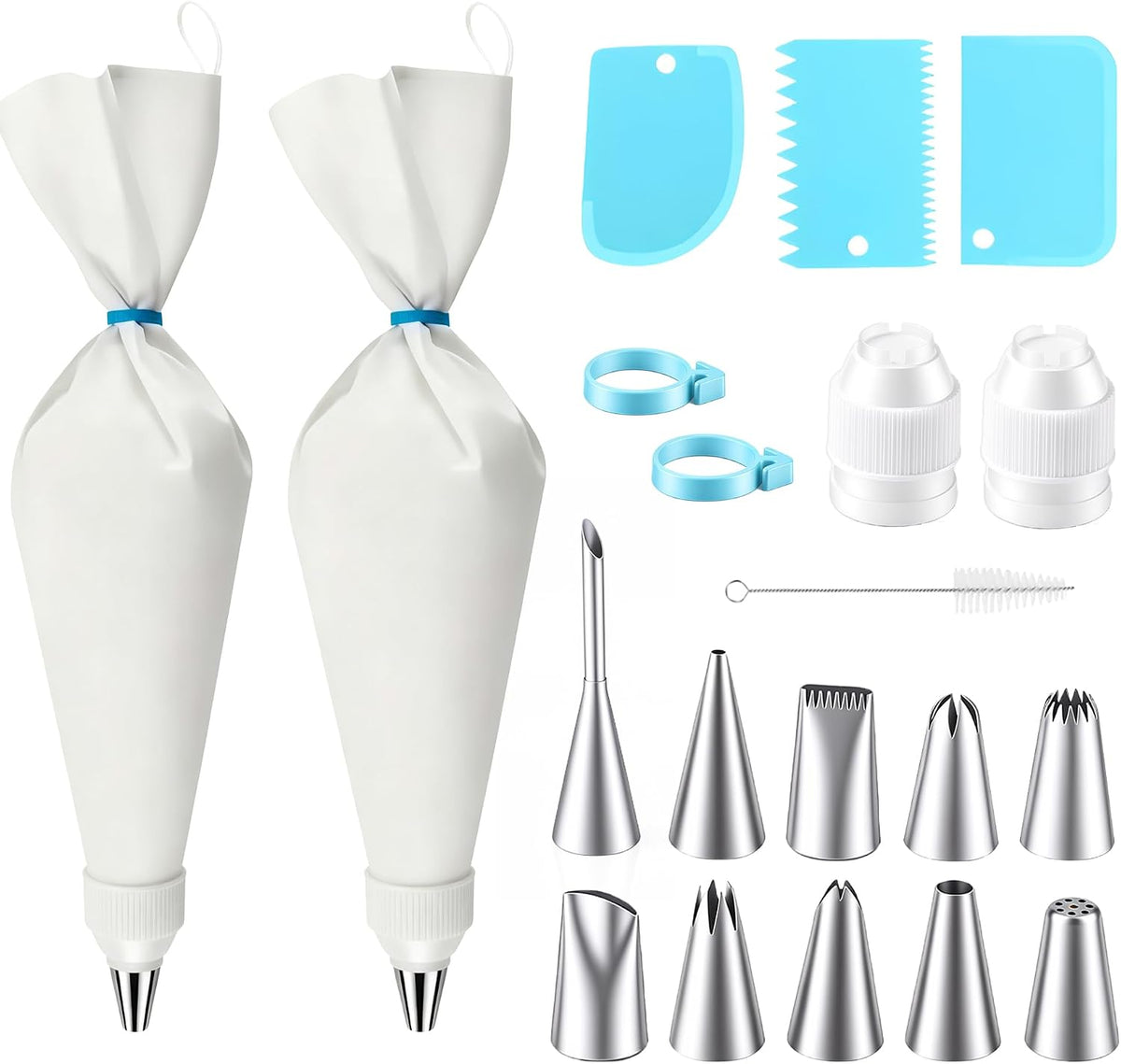 20PCS Reusable Piping Bags and Tips Set, 2 Pack 16 Inch Cotton Pastry Bags
