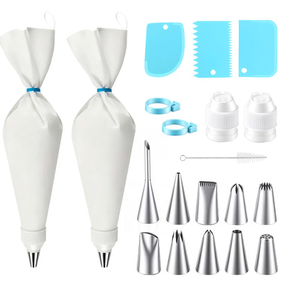 20PCS Reusable Piping Bags and Tips Set, 2 Pack 16 Inch Cotton Pastry Bags