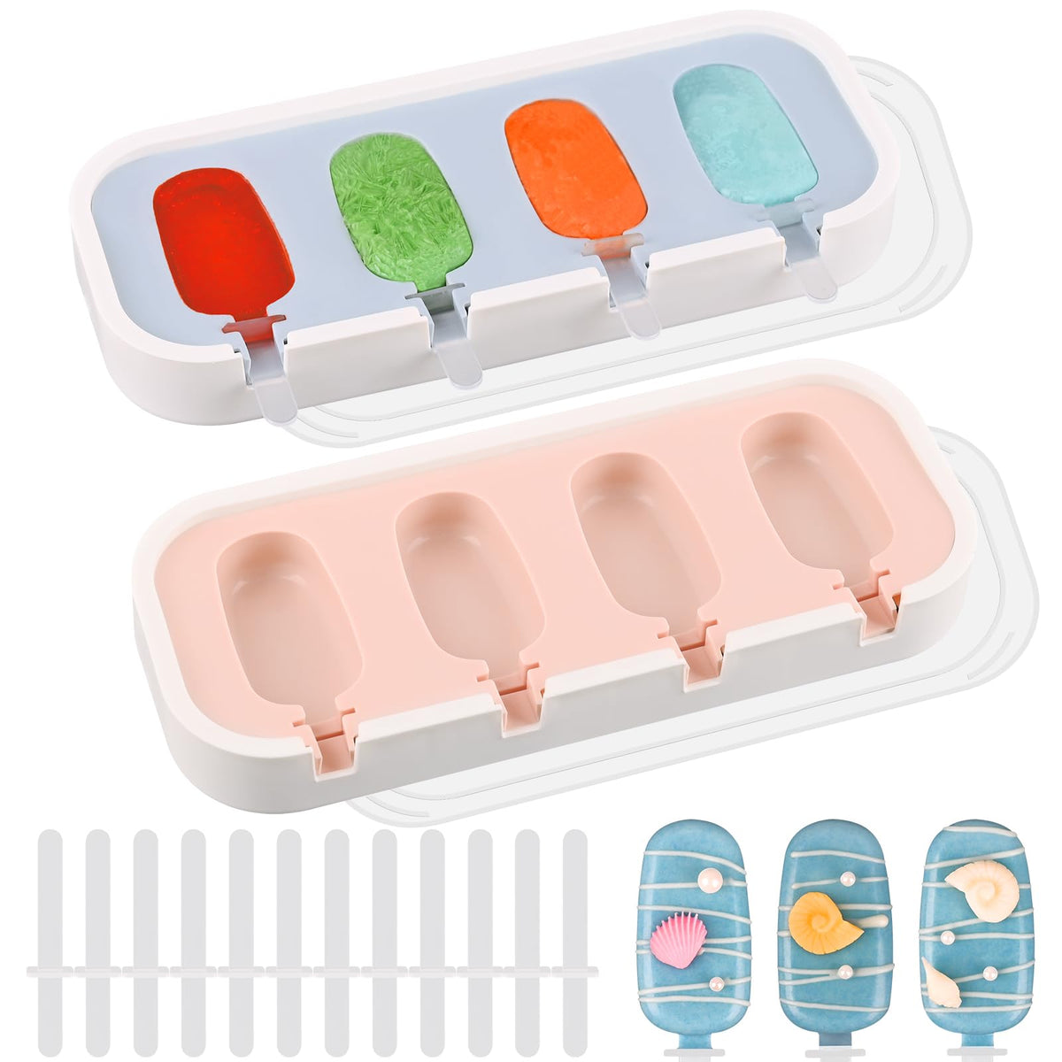 WMKGG Popsicle Silicone Molds Set, 2 PCS Ice Cream Mold(Standard Size/Pink)