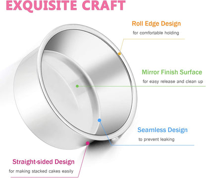 E-far 4 Inch Small Cake Pan Set of 3, Stainless Steel Mini Round Smash Cake Baking Pans, Non-Toxic & Healthy, Mirror Finish & Dishwasher Safe