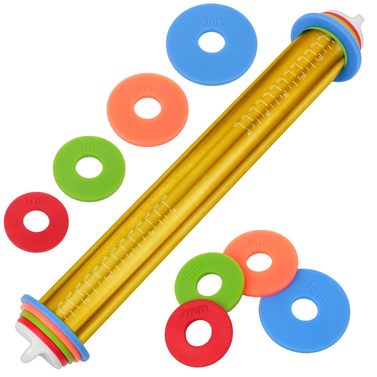 Wood Rolling Pin with Thickness Rings, Adjustable Wooden Rolling Pins for Baking, Dough Roller Pins for Cookie Pastry Tools Cake Baker, Fondant Roller for Decorating Bakery Supplies Kitchen Gadgets