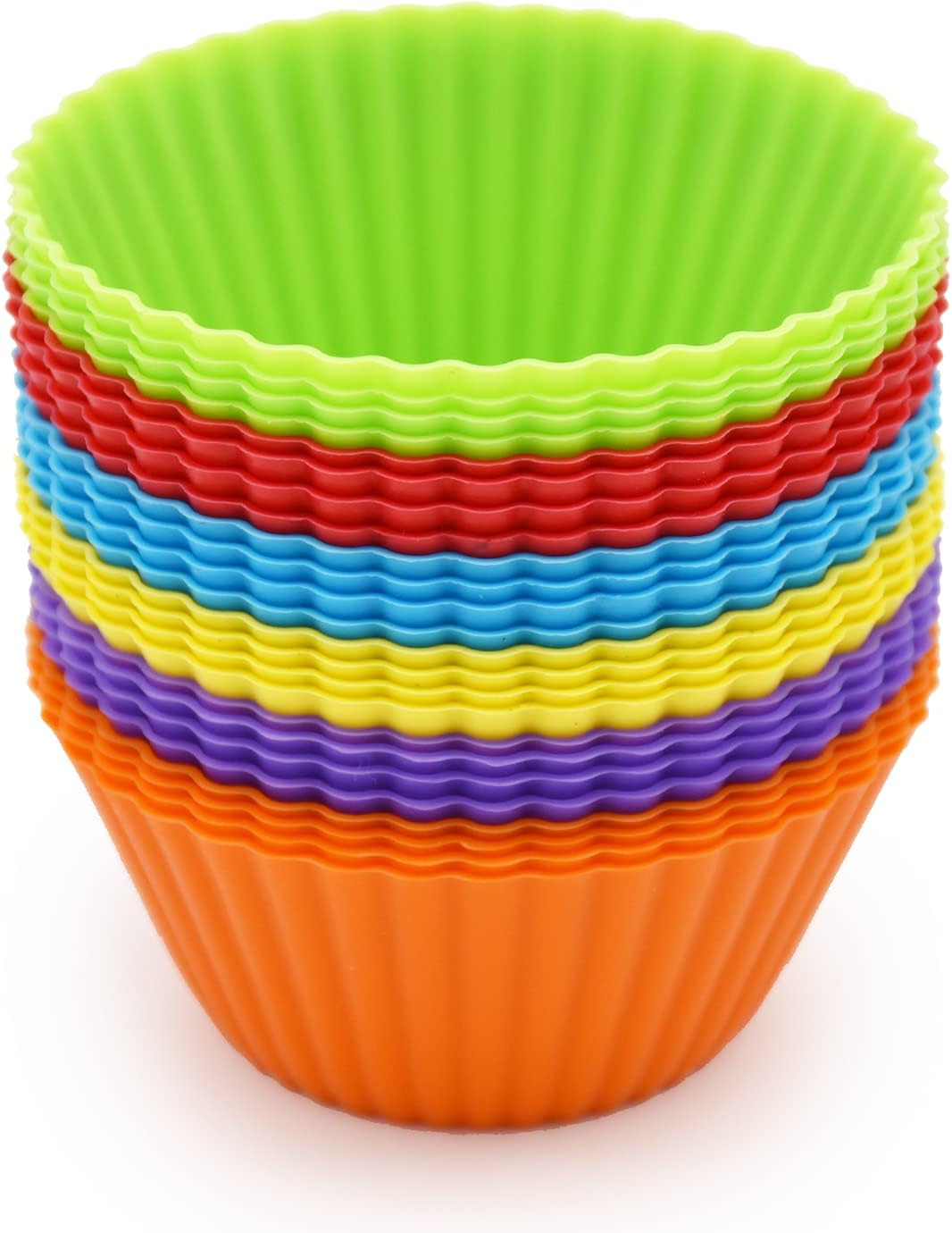 24 Pack Silicone Baking Cups, Reusable Cupcake Liners Molds, Multicolor