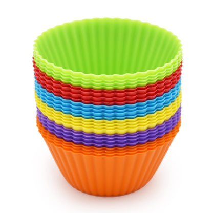 24 Pack Silicone Baking Cups, Reusable Cupcake Liners Molds, Multicolor