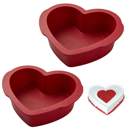 Silicone Heart Shaped Cake Pans 8 inch, NonStick Easy Release Heart Silicone Mini Cake Molds for Baking Bread, Easy Clean Brownies Pan Set for Oven, Microwave, Air Fryer and Freezer (8 Inch 2PCS)