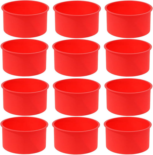 12pcs Silicone Cake Mold Baking Round Cake Molds 4 Inch Non-Stick Baking Pan Kitchen Silicone Cake Molds for Baking(Red, 4inch)