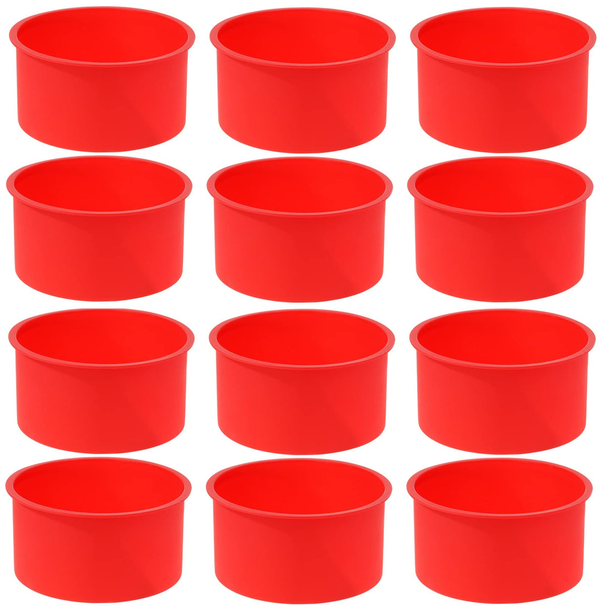12pcs Silicone Cake Mold Baking Round Cake Molds 4 Inch Non-Stick Baking Pan Kitchen Silicone Cake Molds for Baking(Red, 4inch)
