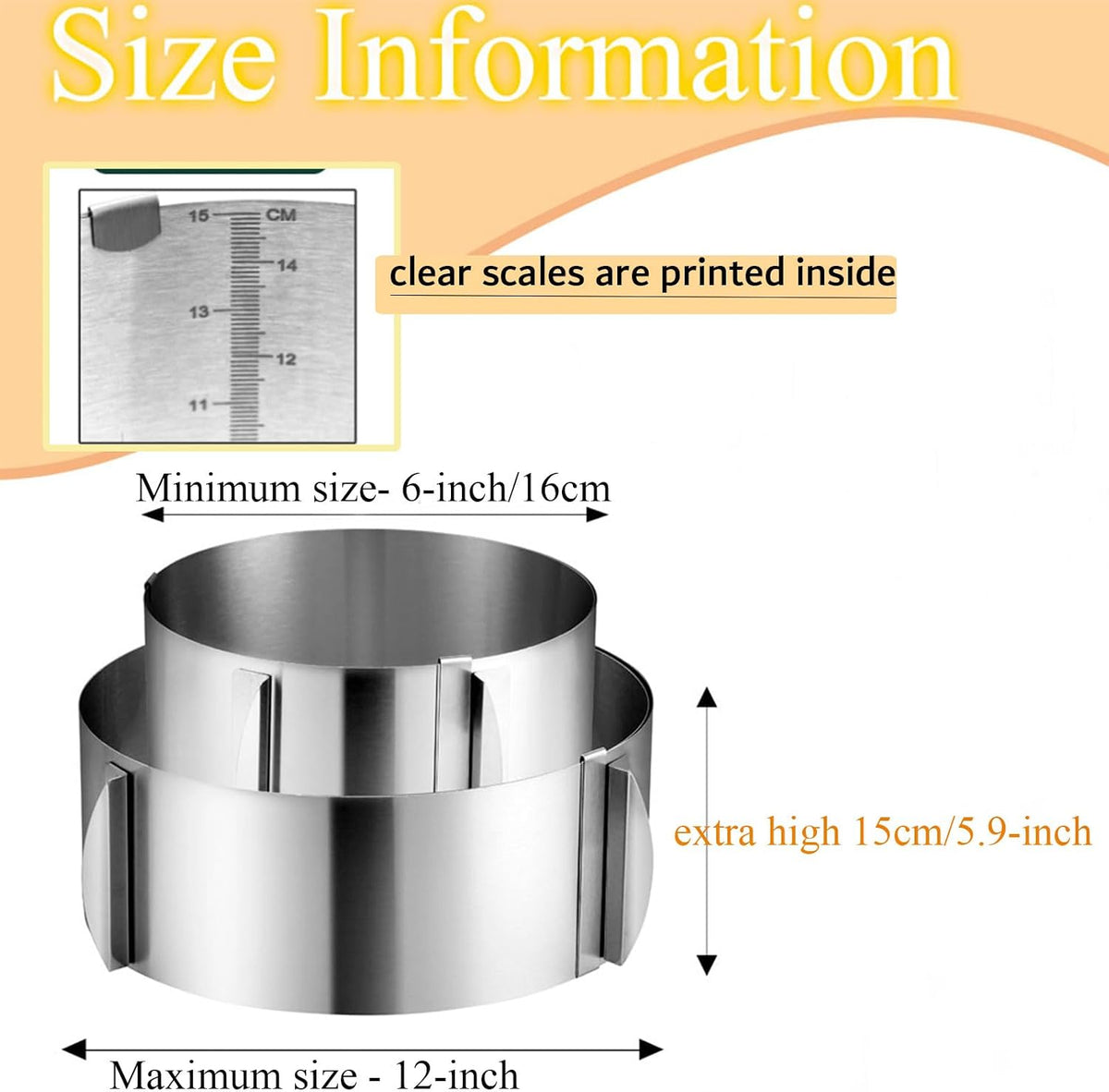 DATANYA Cake Ring Extra High 15cm - Adjustable 6 Inch to12Inch Stainless Steel Round Cake Mousse Molds Baking Ring, 5.9 Inch Deep Cake Mold with Precise Scaling