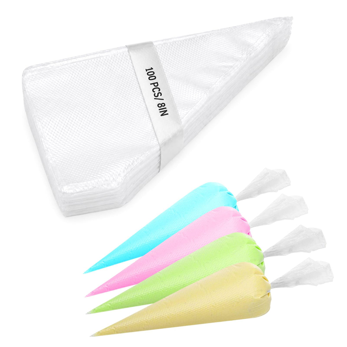 Engorgio 100 Pcs Disposable Mini Piping Bags 8 inch Pastry Bag Pastry Crimpers Small Piping Bags Disposable Pastry Bags For Cake Macarons Dessert Decorations Cookies Baking Cupcakes (Clear)