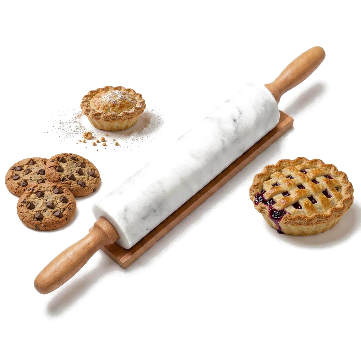 White small Marble Dough Rolling Pin for Baking, 8 inch Barrel
