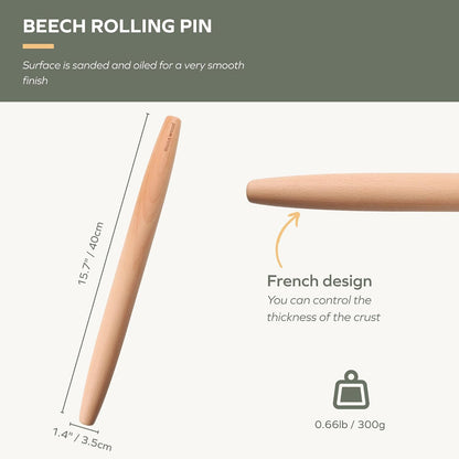 muso wood Wooden Rolling Pin for Baking, Beech Wood Tapered Rolling Pin