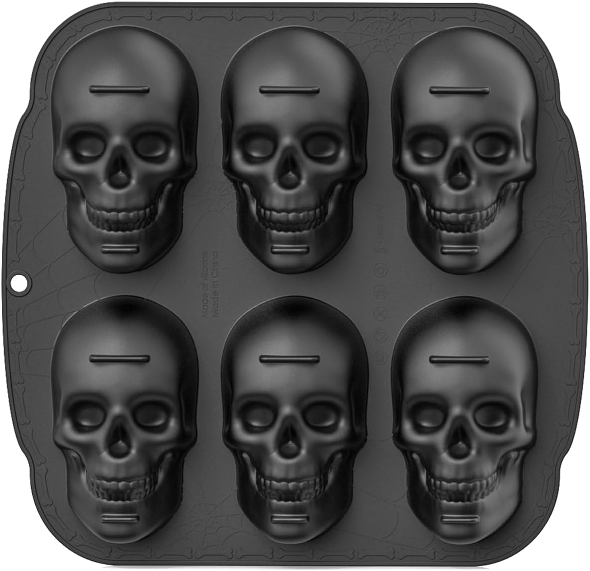 6 Cavities Large Skull Cake Pan Silicone Mold - 3D Skull Ice Cube Mold, Halloween Silicone Molds Bpa Free for Chocolate, Jelly, Wax Melt, Ice Cubes, Gelatin and Resin
